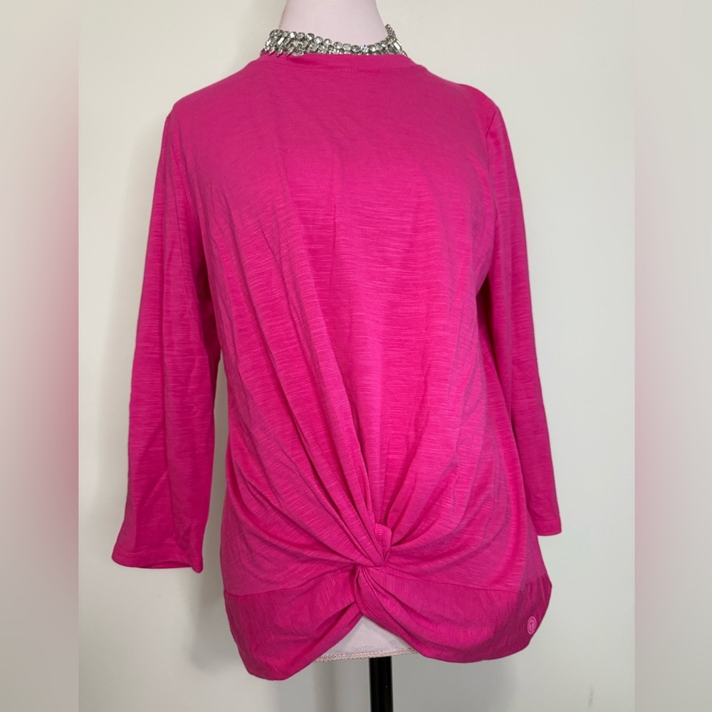 Talbots NWT Fuchsia 3/4 Sleeve twist front  Top in size large petite